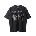 Saint Michael Multi-Cross & "saint holy Life" Vintage T-Shirt - Black